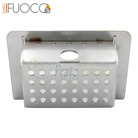 Braciere in acciaio per stufa a pellet 11 kW con fori di aerazione e etichetta prodotto