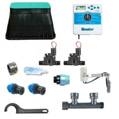Kit de riego Hunter 2 zonas con X CORE 4 y accesorios