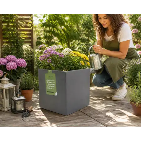 Millennium R Cube - 25cm anthracite crate vase - Deroma