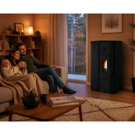 Estufa de pellets Noa negra gofrada 6,3 kW