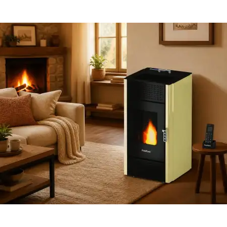 Miriam 7 kW ivory pellet stove with remote control