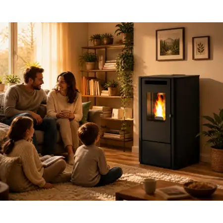 Vania 9.5 kW pellet stove in embossed black