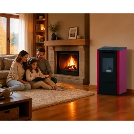 Vania stufa a pellet 9.5 kW rossa - design compatto ed efficiente