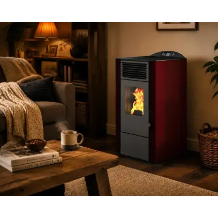 Sobă pe peleți Lory roșie 9,5 kW