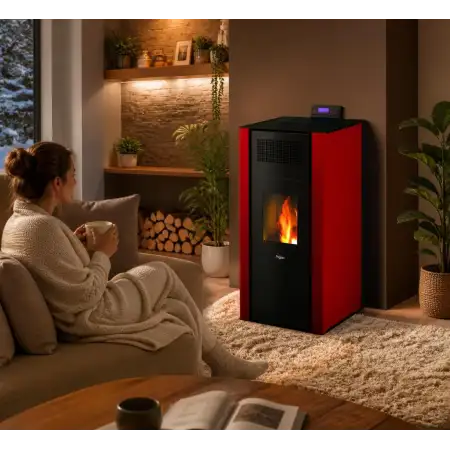 Mira 16 stufa a pellet hydro 16 kW rossa