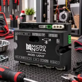 Micro Nova U047 Pelletofen-Motherboard für LCD-Display auf Werkbank