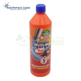 Il Mangia Ingorgo gel drain cleaner with bleach in orange bottle with blue cap