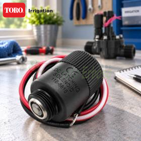 Solenoide de 9 V 118-8816 con cables rojo y blanco para sistema de riego sobre mesa de trabajo