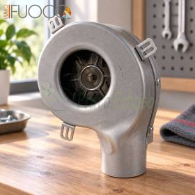 Ventilator de fum cu melc metalic, carcasă rotundă și prinderi laterale pe banc de lucru