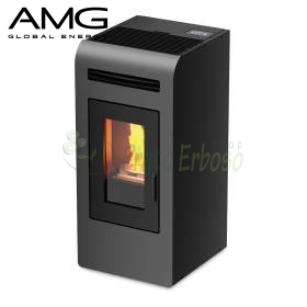 Poêle à granulés Cayenne blanc 12,8 kW avec flamme visible dans un salon chaleureux