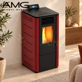 Acero Básico - Estufa de pellets color burdeos de 8,7 kW