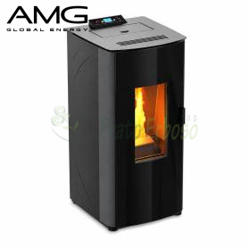 Idro DD 23.1 kW white pellet stove with glass flame door in modern living room