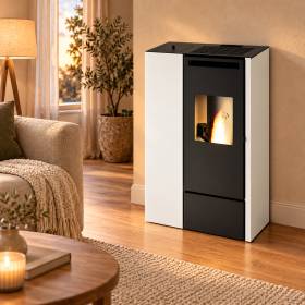 Clelia - Estufa de pellets blanca con conducto de 11 kW