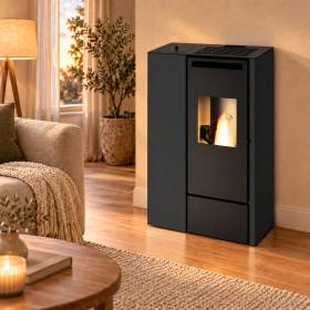 Poêle à granulés Clelia - 11 kW, noir, à conduit d'évacuation